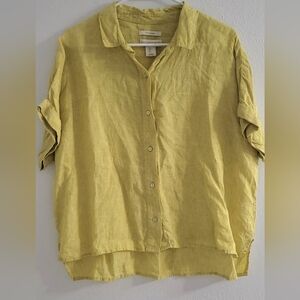 Cynthia Rowley Mustard Linen 100% Linen Top Green Pistachio Summer , Vacation